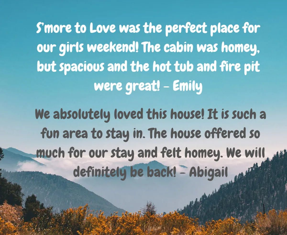 A charming cabin set against a majestic mountain backdrop, featuring a hot tub and a fire pit surrounded by Adirondack chairs. The lush greenery and open sky invite guests to unwind or gather for conversation and stargazing after a day of adventure.